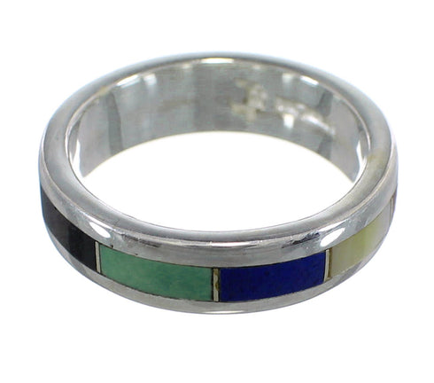 Southwest Genuine Sterling Silver Multicolor Inlay Jewelry Ring Size 5-1/4 VX58681